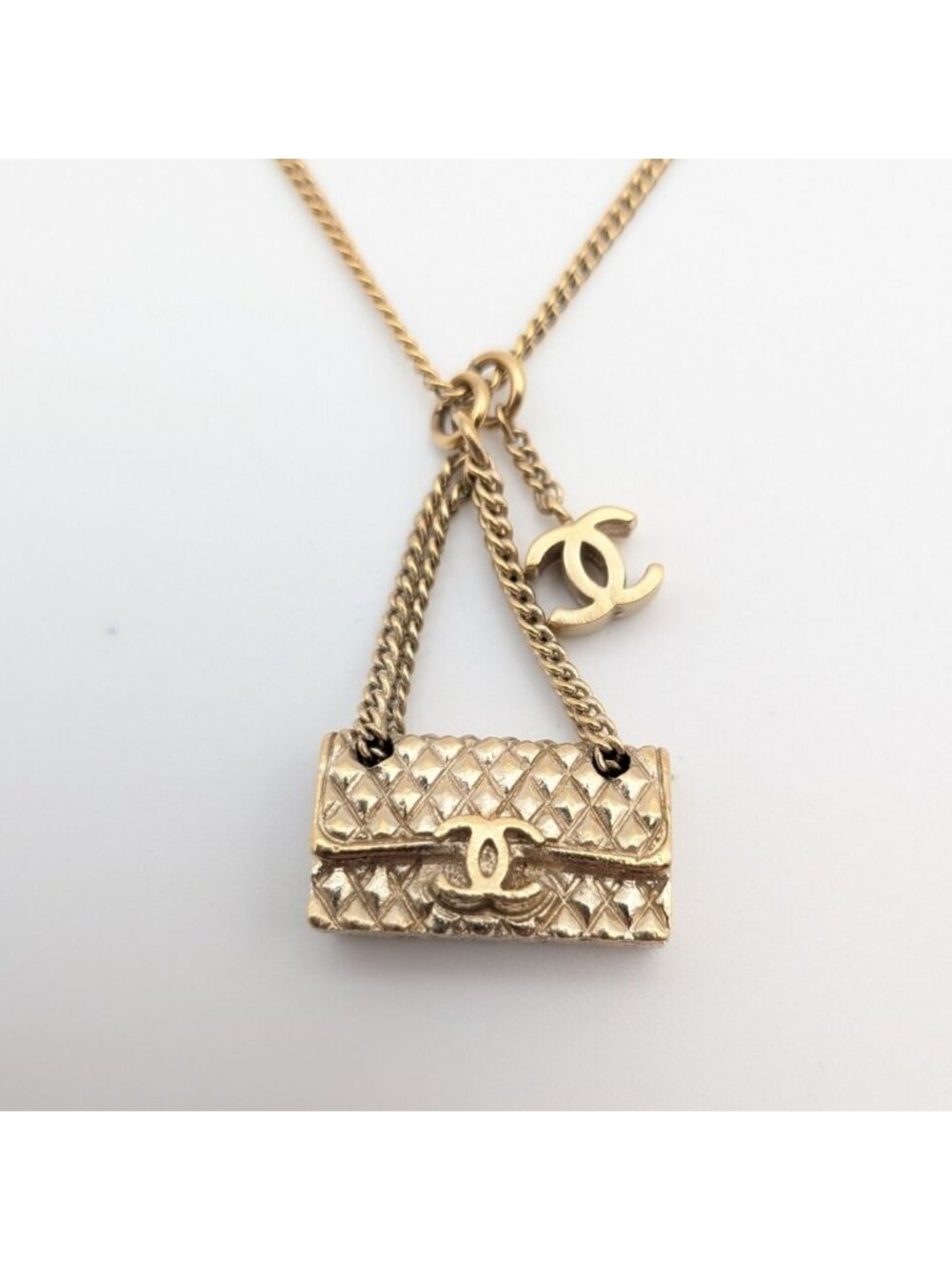Chanel Necklace Bag Motif Quilted CC Logo Gold 05A